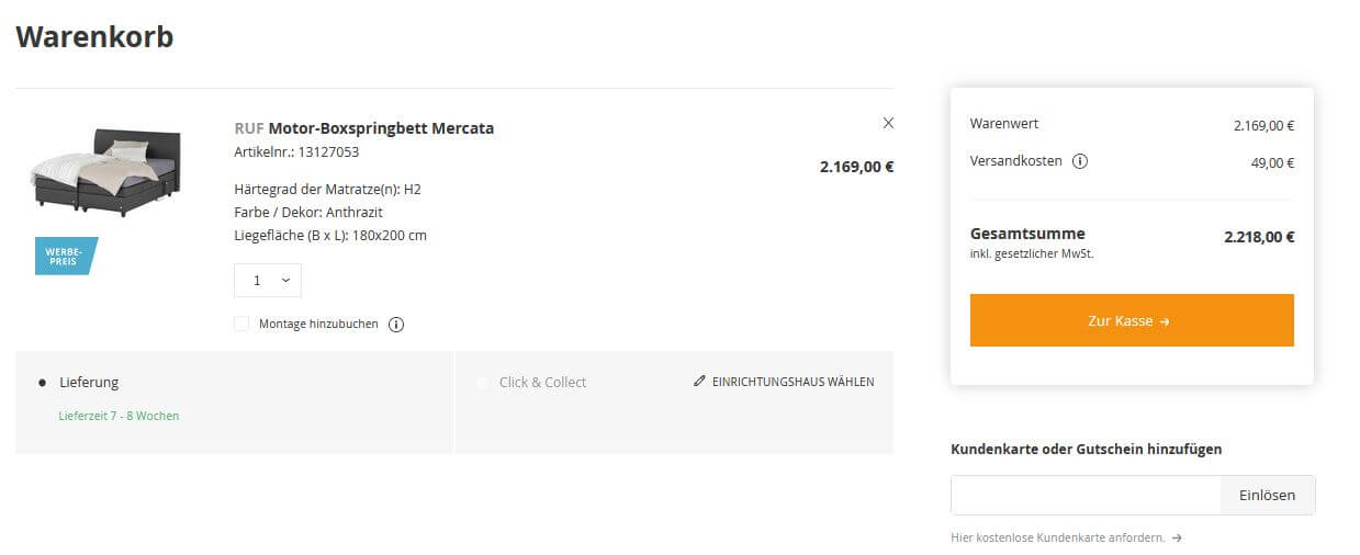 Boxpspringbett im Warenkorb bei Höffner